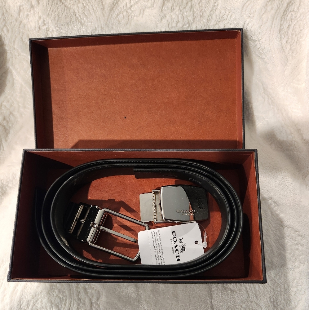 Coach Black Leather Belt with Shiny Silver Buckle